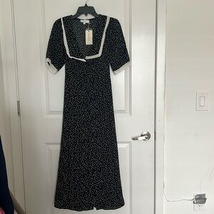 Rihoas The Polka Dot Lace Trim Midi Dress Size L